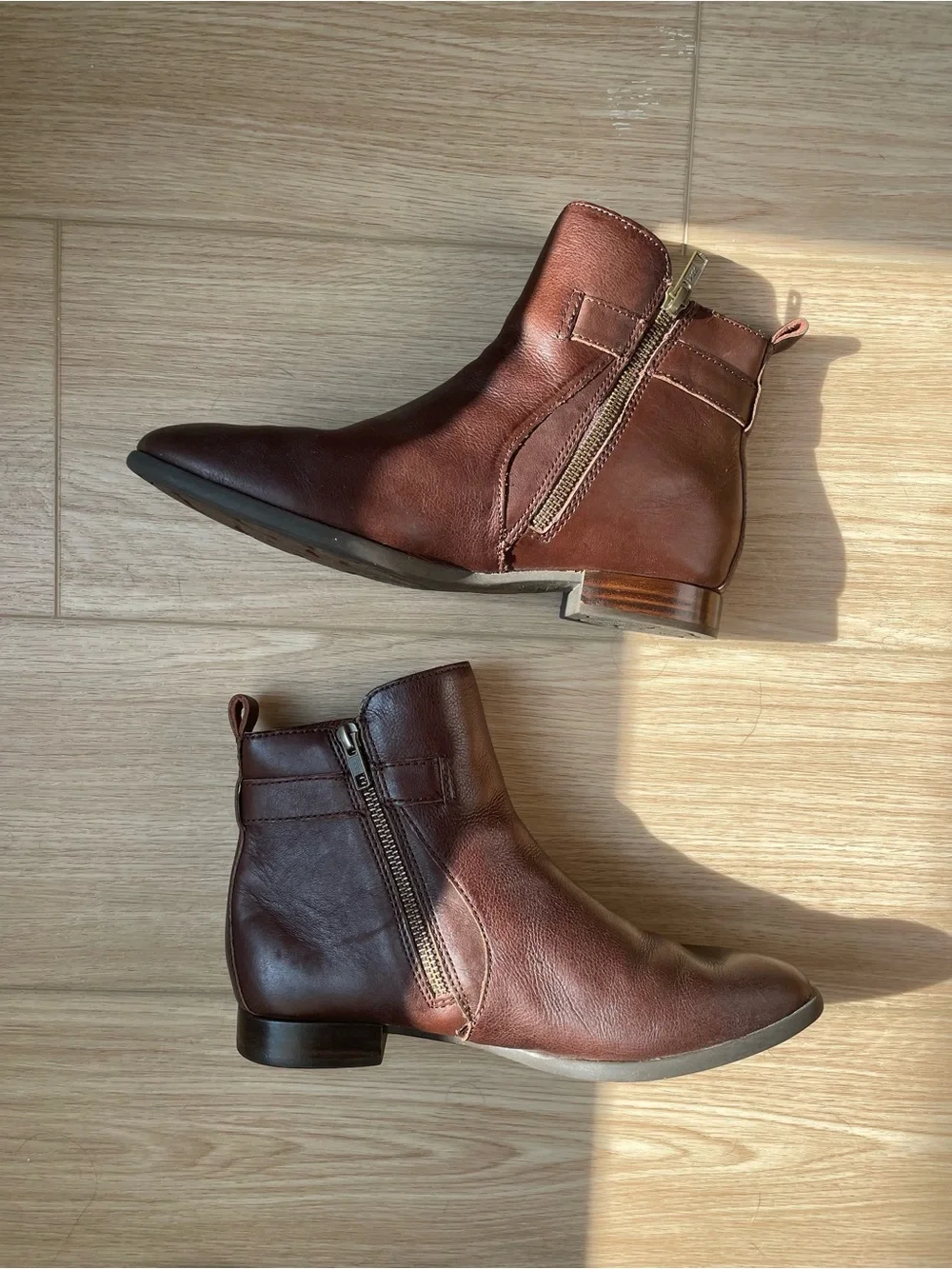 Born Brown Leather Ankle Booties Buckle Strap Size 7.5 Like New